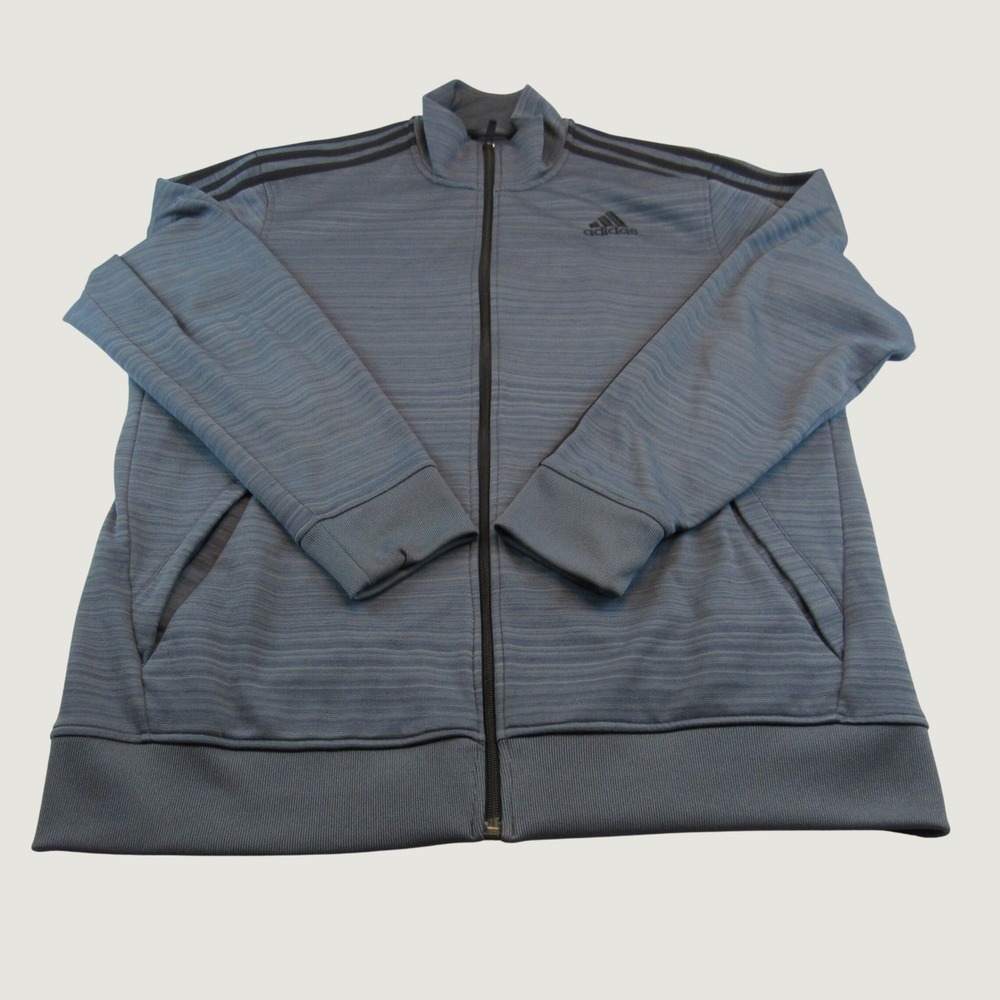 Adidas Track Jacket Mens XL Blue Climalite 3-Stripe Full Zip Heather
